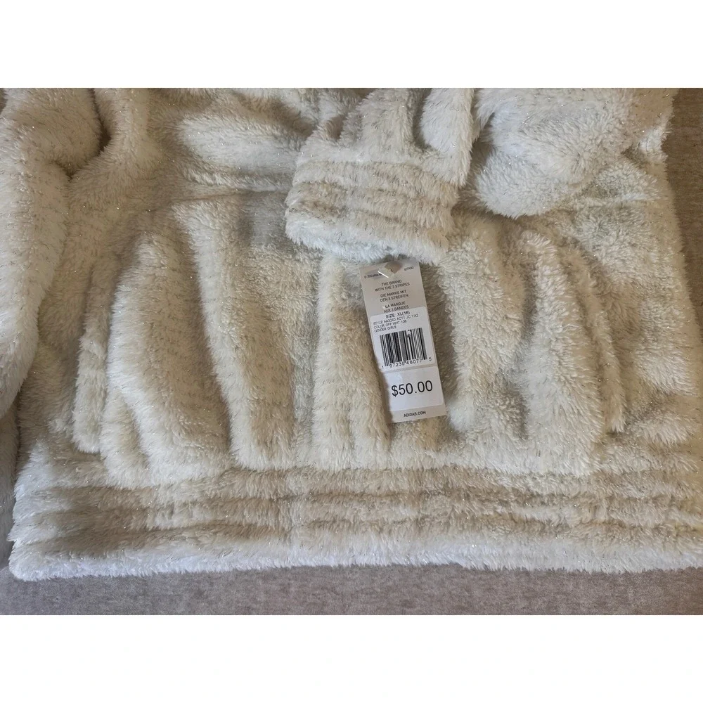 Adidas Sherpa Quarter Zip Girls XL‎ 18 Cream Sparkle NWT Fleece Cozy Neutral